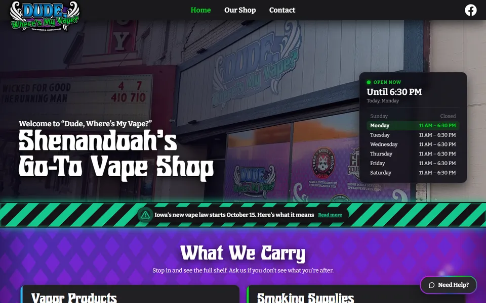 The Dude, Where's My Vape? home page